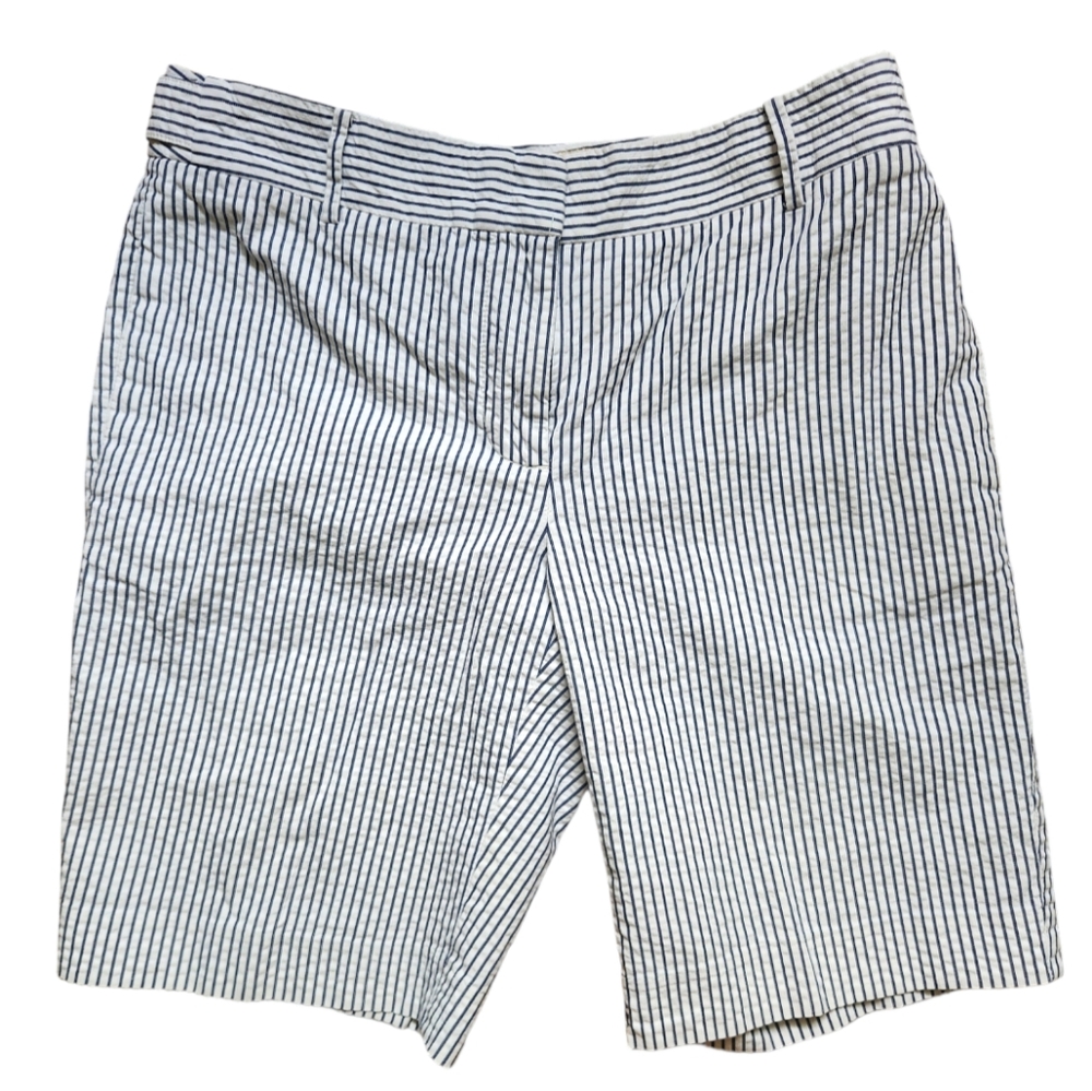 J. Crew City Fit Seersucker Bermuda Shorts Womens 6 Striped White/Navy Cotton